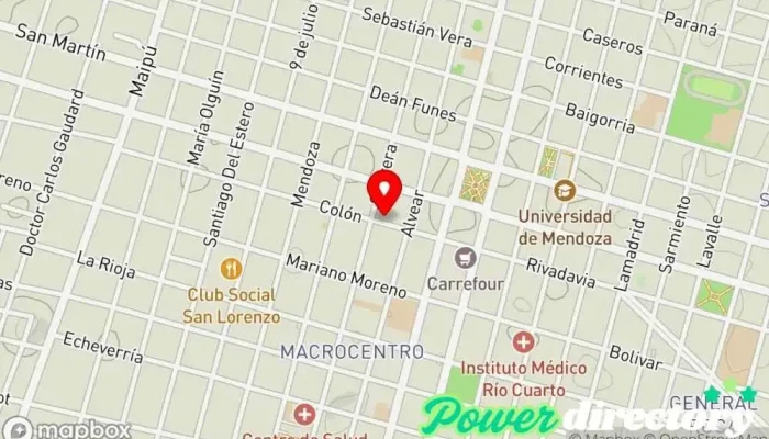 mapa de ATAM Asociación de Trabajadores Argentinos Mutializados Agencia de préstamos, Programa de salud y bienestar en Río Cuarto