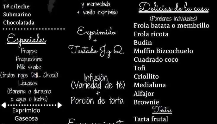 Banda Sur Cafeteria Carta - San Francisco del Monte de Oro