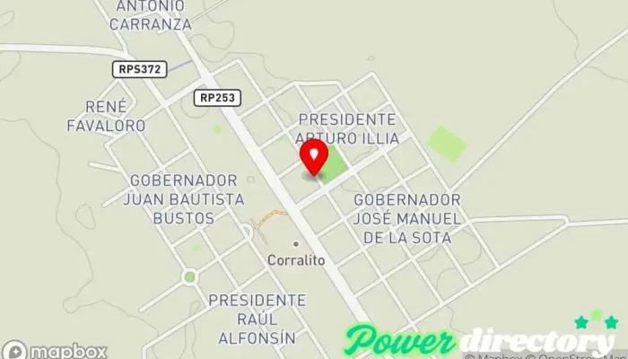 mapa de Cooperativa de Obras, Servicios Publicos y Credito de Corralito Ltda. Compañía eléctrica, Banco de sangre, Proveedor de servicios de telecomunicaciones en Corralito