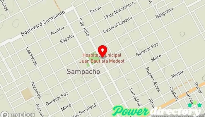 mapa de Cooperativa de Servicios Públicos de Sampacho Ltda. Oficinas de empresa en Río Cuarto
