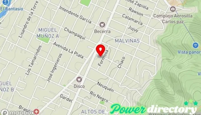 mapa de CReNT Centro de rehabilitación, Organización de ayuda y servicios para personas con discapacidad en Villa Carlos Paz