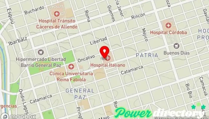 mapa de Hospital Italiano (H.I.) – Sociedad de Beneficencia [Sede Central] Hospital general, Médico, Hospital en Córdoba