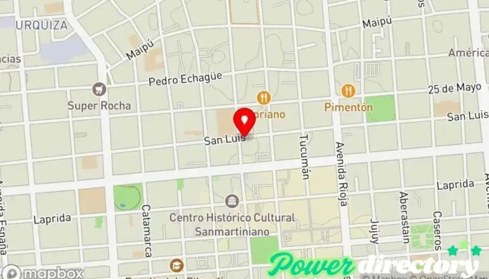 mapa de Mutual 14 de Diciembre Organización de servicios sociales, Agencia de préstamos en San Juan