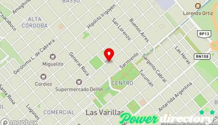 mapa de Tarjeta Mi Ciudad Institución financiera en Las Varillas